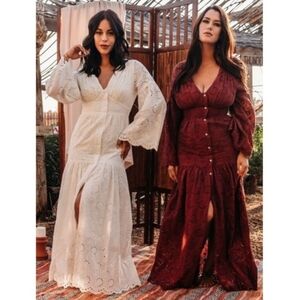 Southern Fried Chics Stevie's Secret Bohemian Eyelet Maxi Dress in Burgundy
